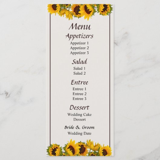 Menigte van Zonnebloemen Menu... Menu (Voorkant)