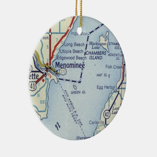 Menominee MI-kaart Keramisch Ornament (Rechts)