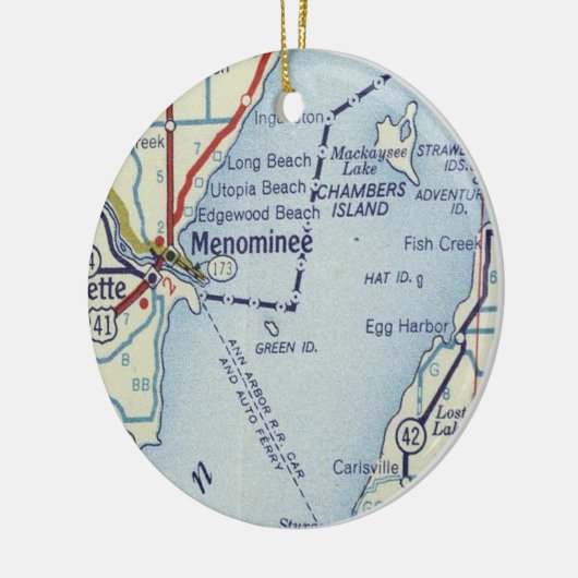 Menominee MI-kaart Keramisch Ornament (Links)