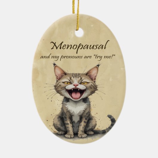 Menopause Humor Stressed Angry Cat Keramisch Ornament (Achterkant)