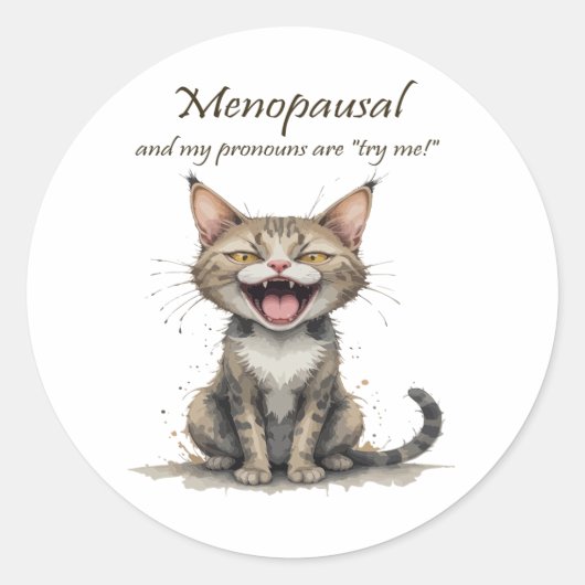 Menopause Humor Stressed Angry Cat Ronde Sticker (Voorkant)