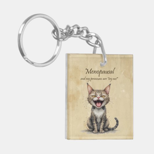 Menopause Humor Stressed Angry Cat Sleutelhanger (Voorkant Links)