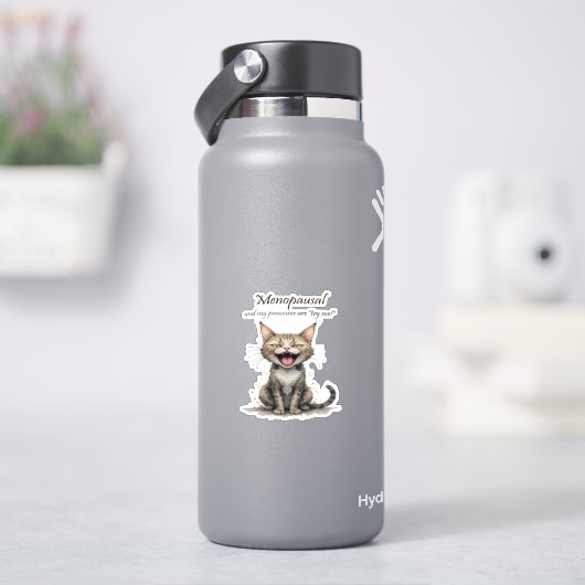 Menopause Humor Stressed Angry Cat Sticker (HydroFlask)