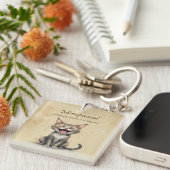Menopauze Humor Gestrest Boze Kat Sleutelhanger (Voorkant Rechts)