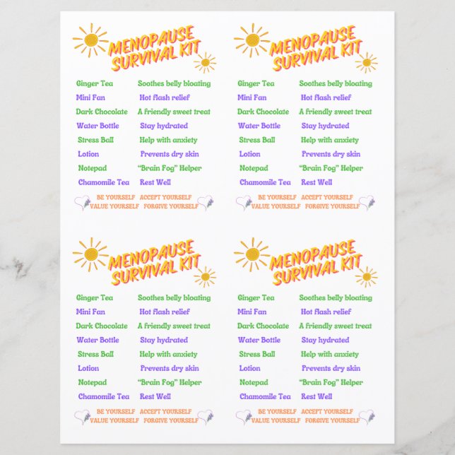 Menopauze overlevingskit afdrukbaar (Voorkant)