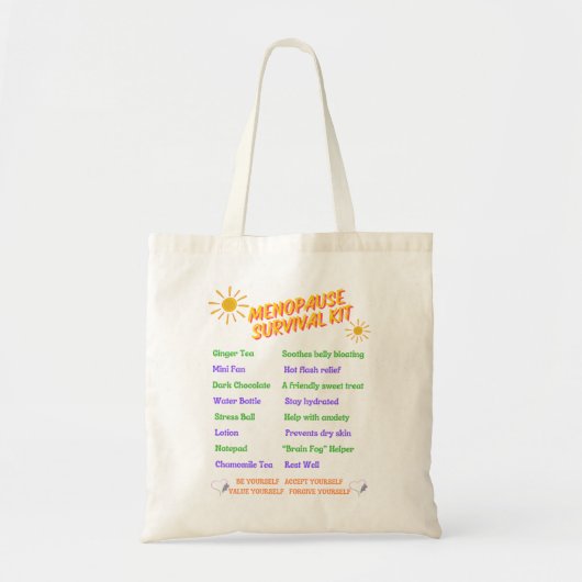 Menopauze overlevingskit zak tote bag (Voorkant)