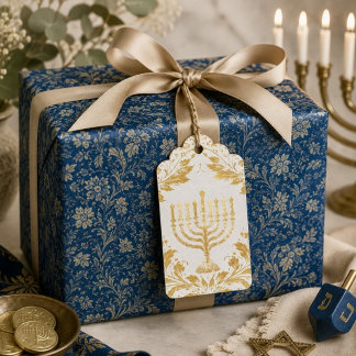Menora ingewikkeld in William Morris-stijl Cadeaulabels