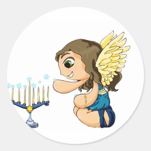 Menorah Angel Ronde Sticker (Voorkant)