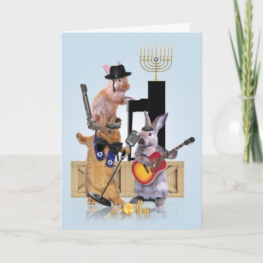 Menorah Animal Bands-Rabbits Chanoeka Kaart (Voorkant)