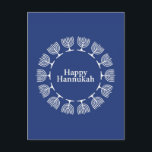 Menorah Background Briefkaart<br><div class="desc">Vector Happy Hannukah met een blauwe achtergrond van menorah © en ® Bigstock® - Alle rechten voorbehouden.</div>