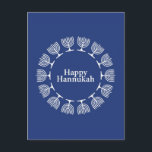 Menorah Background Briefkaart<br><div class="desc">Vector Happy Hannukah met een blauwe achtergrond van menorah © en ® Bigstock® - Alle rechten voorbehouden.</div>