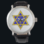 Menorah Binnen de ster van David Horloge<br><div class="desc">Blauw en goud ontwerp. Menorah Binnen de ster van David</div>