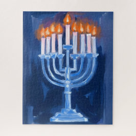Menorah Blau Hanukkah Schilderij Vakantie Legpuzzel