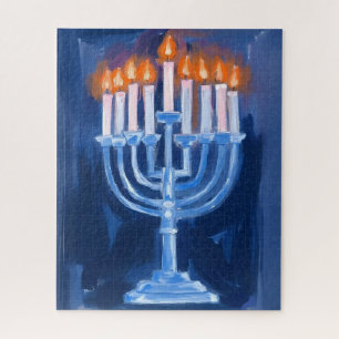 Menorah Blau Hanukkah Schilderij Vakantie Legpuzzel