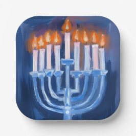 Menorah Blauwe Hanukka Aquarel Vakantie Papieren Bordje