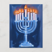 Menorah Blauwe Hanukkah Feestdagenkaart (Voorkant)