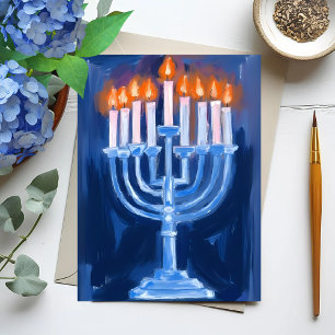 Menorah Blauwe Hanukkah Feestdagenkaart
