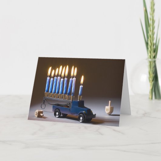 Menorah Blue Truck Chanukah Kaart (Voorkant)