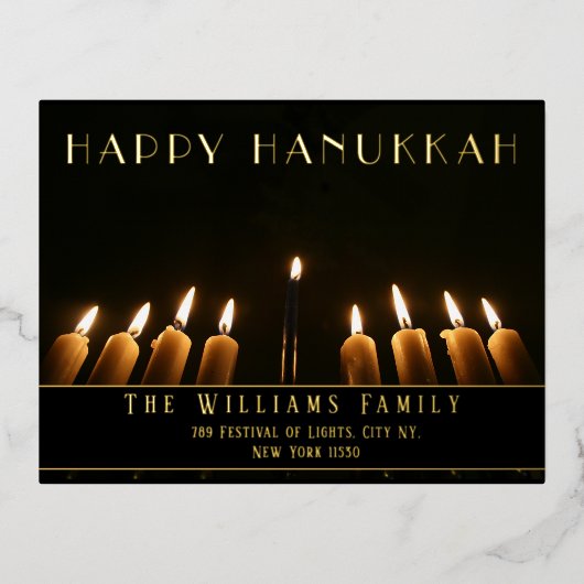Menorah Candle Happy Hanukkah Folie Feestdagen Briefkaart (Voorkant)
