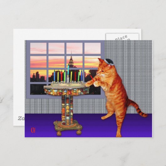 Menorah Cat Briefkaart (Voorkant / Achterkant)