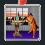 menorah cat.jpg metalen ornament<br><div class="desc">Niet alleen voor Chanukah nog meer - deze  gember licht de kaarsen aan,  want er is hier een geweldig wonder gebeurd!</div>