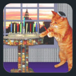 Menorah cat.jpg vierkante sticker<br><div class="desc">Niet alleen voor Chanoeka meer - deze  gember verlicht de kaarsen omdat hier een groot wonder gebeurde!</div>