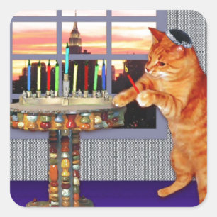 Menorah cat.jpg vierkante sticker