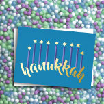 Menorah Chanoeka Kaarsen Ster van David Blue Folie Feestdagenkaart<br><div class="desc">Vakantiegerelateerde items ontworpen door Umua. Gedrukt en verzonden door Zazzle of hun gelieerde ondernemingen.</div>