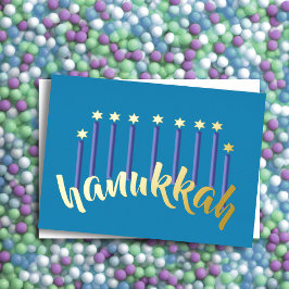 Menorah Chanoeka Kaarsen Ster van David Blue Folie Feestdagenkaart