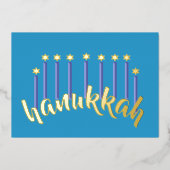 Menorah Chanoeka Kaarsen Ster van David Blue Folie Feestdagenkaart (Voorkant)