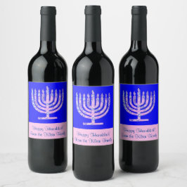 Menorah Chanoeka Kobalt Blue Jouw tekst Wijn Etiket
