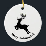 Menorah Deer Silhouette Chrismukkah Ornament<br><div class="desc">Dit ornament bevat mijn joodse versie van Rudolph. Dit hert heeft een Menorah als zijn geweien (met 8 kaarsen erop). Dan heeft hij de ene kaars op zijn neus om ook de weg te verlichten. De tekst op dit ornament is klantgericht om u of uw ontvanger aan te passen. Ontworpen...</div>