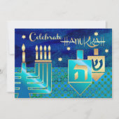 Menorah & Dreidels Hanukkah Celebratie Kaart (Voorkant)