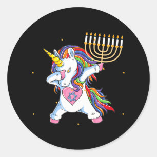 Menorah Eenhoorn Jewnicorn Chanoeka Pyjama Ronde Sticker