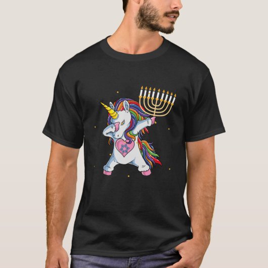 Menorah Eenhoorn Jewnicorn Chanoeka Pyjama T-shirt (Voorkant)