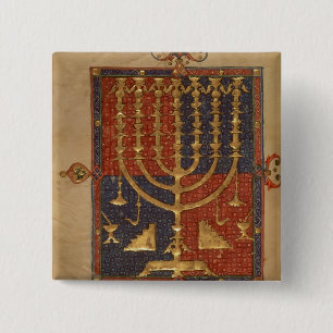 Menorah en andere vaartuigen van de tempel vierkante button 5,1 cm
