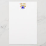 Menorah en de ster van David Briefpapier<br><div class="desc">Gold-menorah met blauwe ster van David midden onder</div>