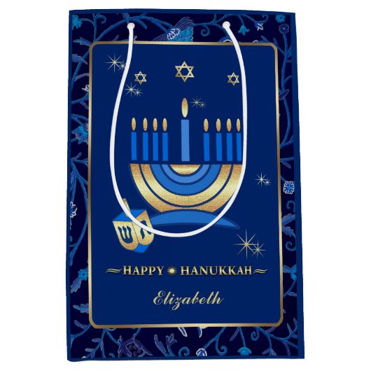 Menorah en Dreidels | Douanenaam Hanukkah Medium Cadeauzakje (Voorkant)