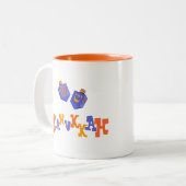 Menorah en Dreidels Hanukkah Gift Tweekleurige Koffiemok (Voorkant links)