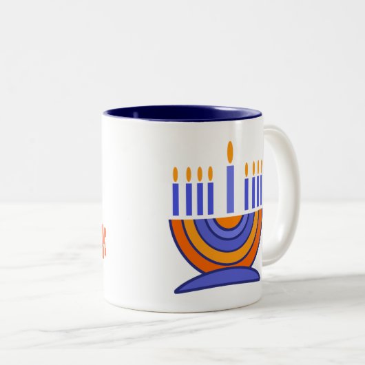 Menorah en Dreidels Hanukkah Gift Tweekleurige Koffiemok (Voorkant rechts)