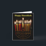 Menorah en kaarsen Chanoeka Gevouwen Kaart<br><div class="desc">Het is tijd om de menora voor Chanoeka aan te steken! Kaarsen gloeien op de 8e nacht van Chanoeka, zoals afgebeeld in een feest thuis. Traditioneel gevouwen notitie, leeg binnen voor uw bericht. Het bericht op de voorkant is ook aanpasbaar, zodat u kunt personaliseren zoals u wilt.</div>