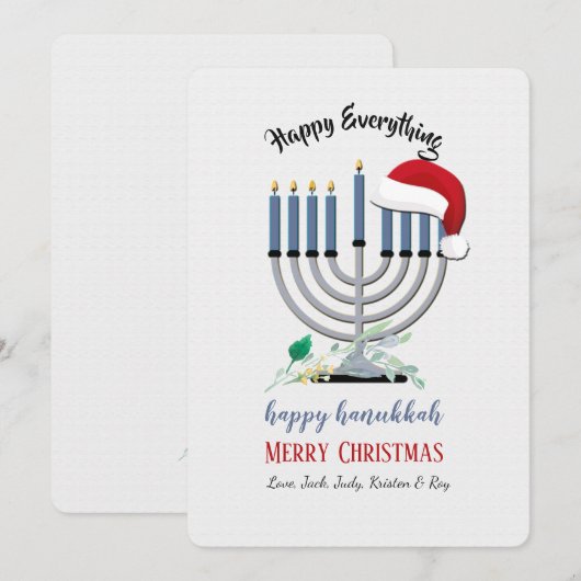 Menorah en Santa Hat Holiday Card Kaart (Voorkant / Achterkant)