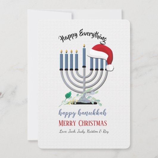 Menorah en Santa Hat Holiday Card Kaart (Voorkant)