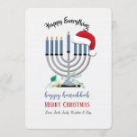 Menorah en Santa Hat Holiday Card Kaart<br><div class="desc">Een Hanukkah-kerstkaart met een menorah en het pet van de Kerstman. Ideaal voor de menigte van de "Holiday Season". Ontworpen door: Rawpixel.com). Ontworpen door: Freepik). Ontworpen door: Freepik). () De kaart is gemakkelijk aan te passen aan de tekst, het lettertype en de tekenkleur.() Niet precies wat je zoekt? Al onze...</div>