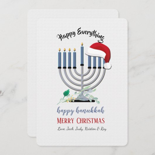 Menorah en Santa Hat Holiday Card Kaart (Voorkant / Achterkant)