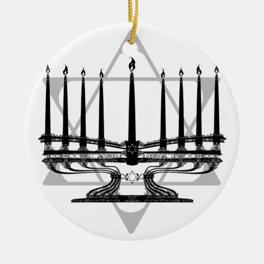 Menorah en Ster I Keramisch Ornament (Voorkant)