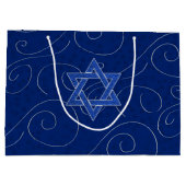 Menorah en Ster van David met Blauwe Zwirls Groot Cadeauzakje (Achterkant)