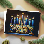 Menorah Festival of Lights Blauw Abstracte Tekenin Folie Feestdagenkaart<br><div class="desc">Tekening van Menorah Festival of Lights Gold Blue</div>