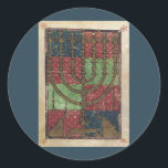 Menorah, Festival van Lights Happy Hanukkah Ronde Sticker<br><div class="desc">illustratie van religieus Judaica-afbeelding met een antiek Menorah met kaarsen. Happy Hanukkah Chanukah,  Chanoeka of Chanuka! Het festival van Lights en het feest van de Dedicatie is een joodse vakantie van acht dagen.</div>