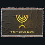 Menorah Flame Deken<br><div class="desc">Een bruine en gouden digitale weergave van de joodse zeven-vertakte menorah (Hebreeuws: מְ נ וֹ ה ). Voeg je eigen tekst toe. De zeven-vertakte menorah, die wordt gebruikt in het draagbaar toevluchtsoord dat door Mozes in de wildernis en later in de tempel in Jeruzalem is opgezet, is sinds de oudheid...</div>
